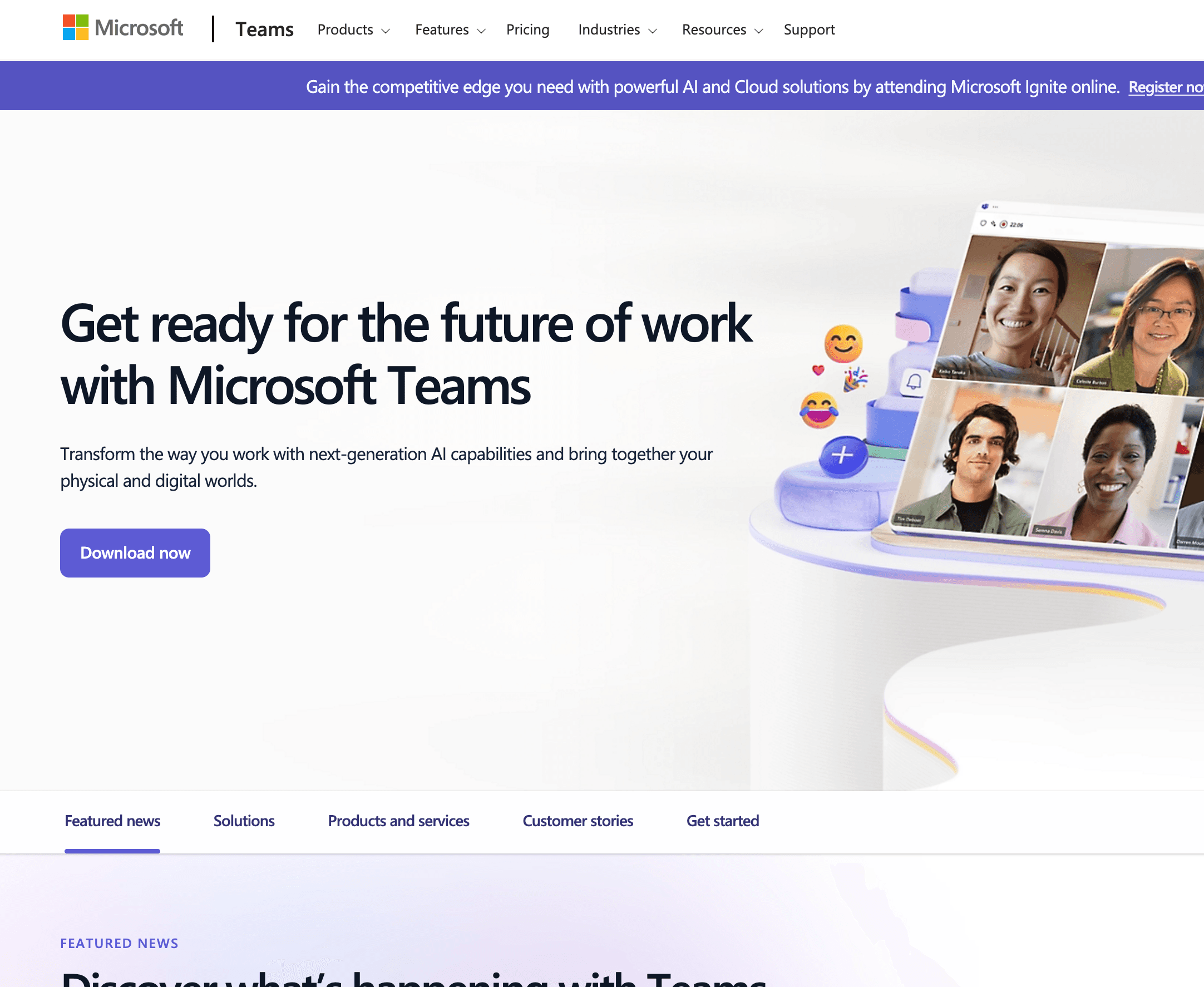 Microsoft Teams' homepage as seen from Microsoft.com/teams